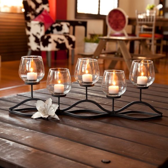 Wavy Iron and Glass Candelabra - Picture 1 of 2